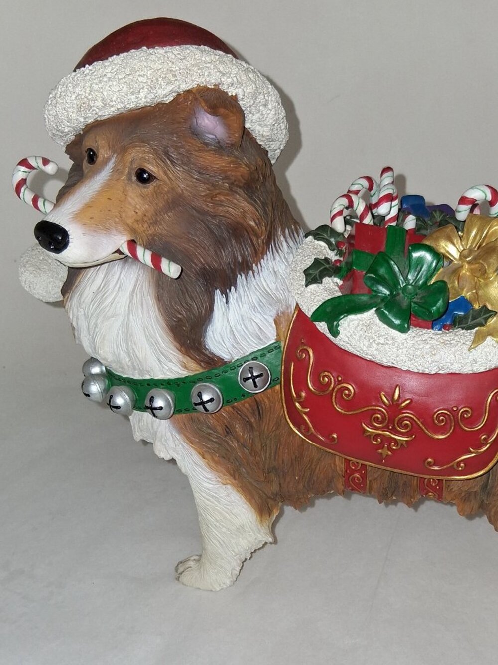 Danbury Mint Christmas Santa SHELTIE Dog Large Sculpture Figurine ADORABLE